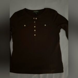 Brown Button-Up Long Sleeve Top